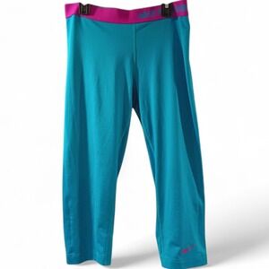Nike Pro Combat Leggings Capri Teal Blue Training Pants Athletic Womens Large